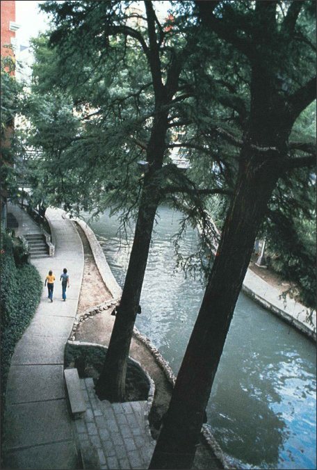 A photo showing the San Antonio riverwalk.
