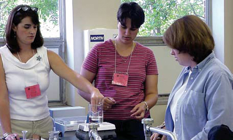 Photo of teachers and students performing a science experiment