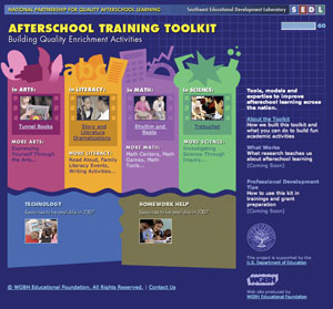 A screen shot of the Web site for the Afterschool Toolkit.