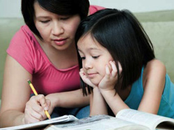 Mother and daughter studying together.