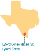 A map of Texas showing the location of Lyford Consolidated ISD.