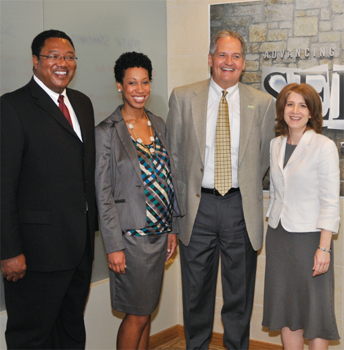 Photo of several speakers frmo the forum: Carl Harris, Kandace Jones, Wes Hoover, and Elaine Allensworth