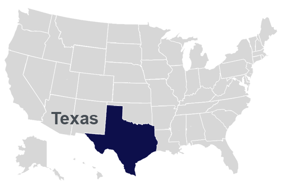 State map with Texas Blue